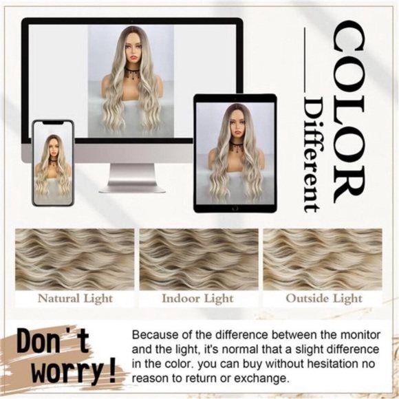 Ombre Blonde Wig Long Wavy Wig For Women Middle Part Wavy Wigs Synthetic - Picture 3 of 8